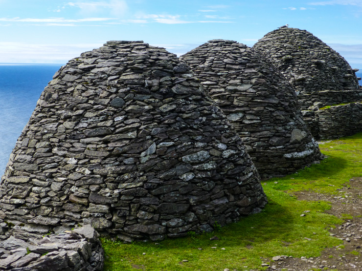 Beehive huts that monks used to live in on Skellig Michael.