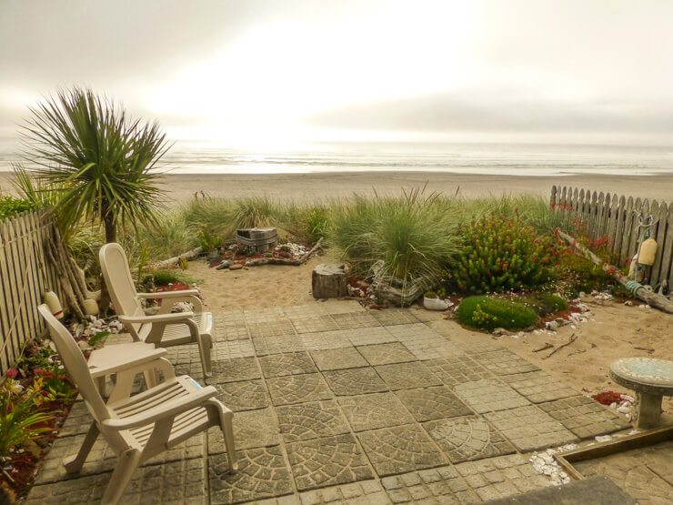 The patio of the townhome in Rockaway Beach we rented through VRBO. 