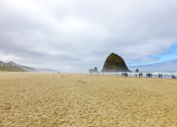 The iconic Haystack Rock, which Canon Beach is famous for. 