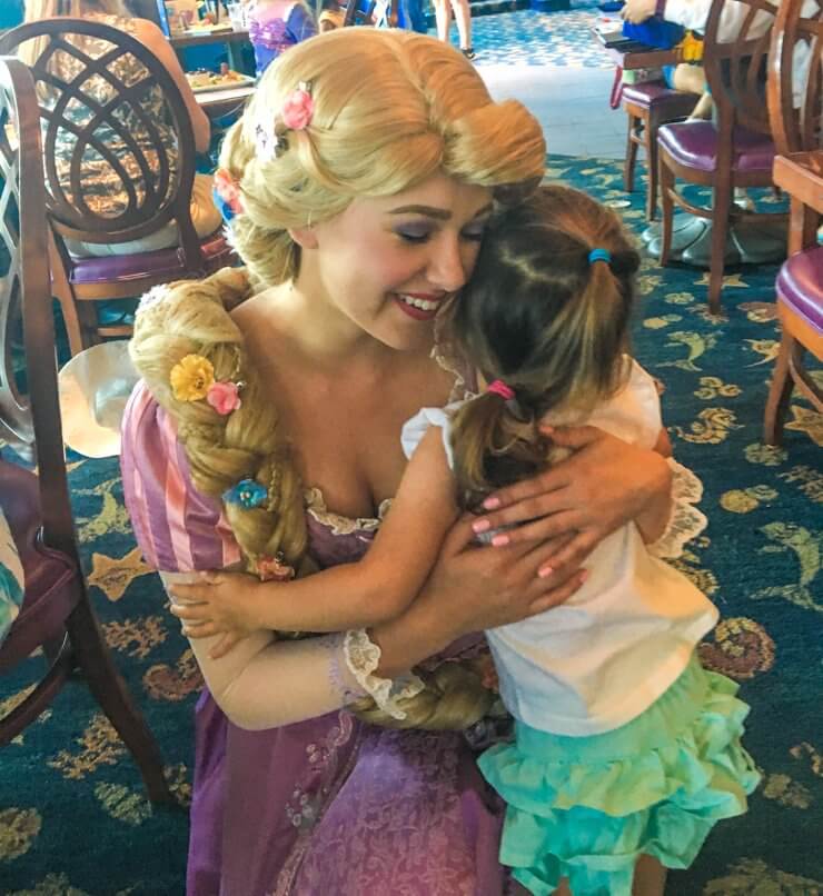 Meeting Rapunzel during Princess lunch at the California Adventure side of Disneyland.