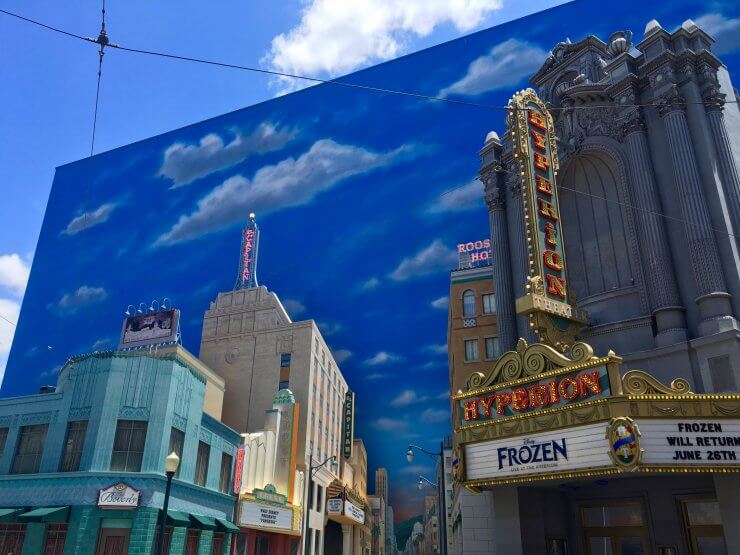 The end of Main Street in California Adventure looks like a movie set. 