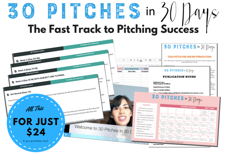 30 Pitches in 30 Days Course: Lesson Plans, Pitching Swipe Files, Tracking Spreadsheets and Worksheets and More