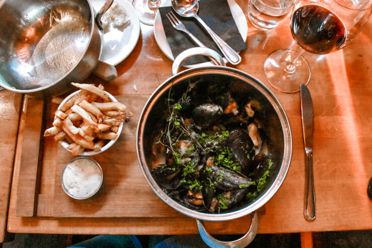 Mussels and Fries. A perfect combo -- who knew? Eaten at Shelter Restaurant in Tofino.