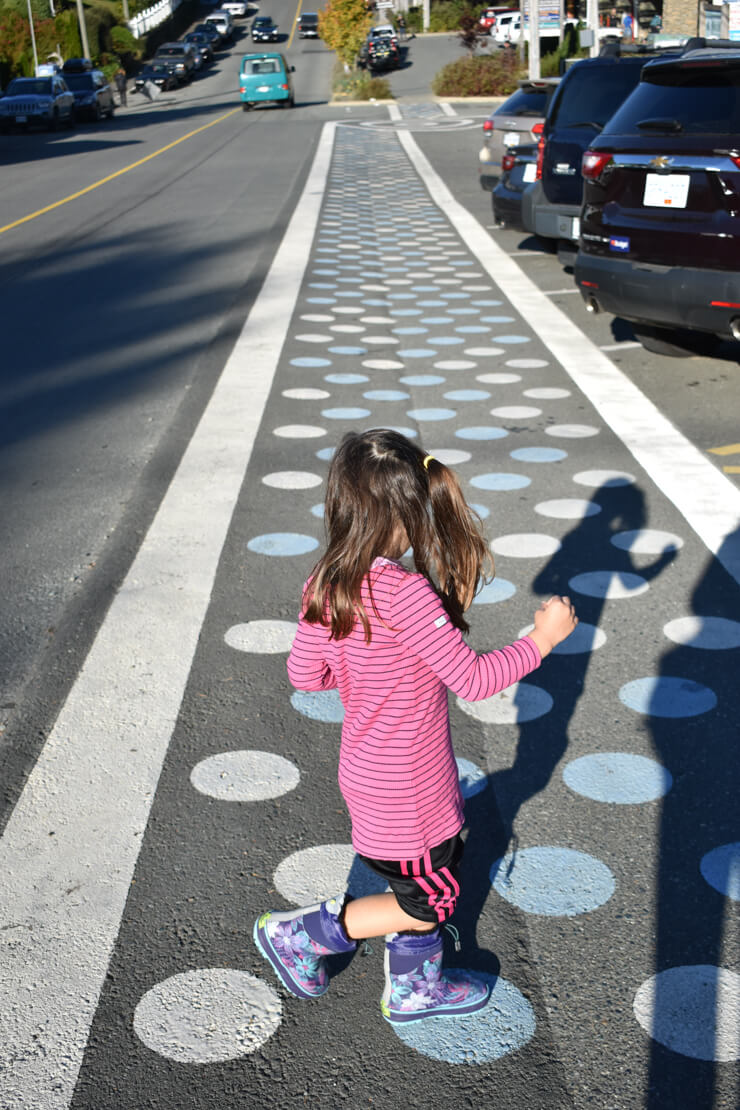 Artistic looking pedestrian path in Tofino (that was also fun for a toddler to hopscotch around!)