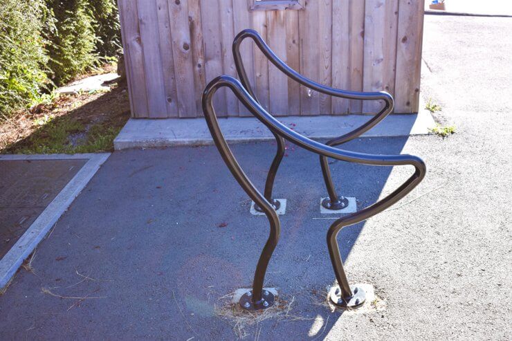 Bike rack in the shape of whale tails in Tofino