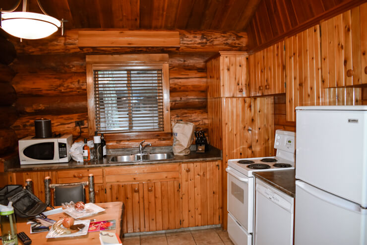 Fully equipped kitchen in our cabin at Tigh-na-mara in Parksville on Vancouver Island