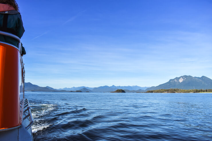 Scenic view from whale watching boat in Vancouver Island