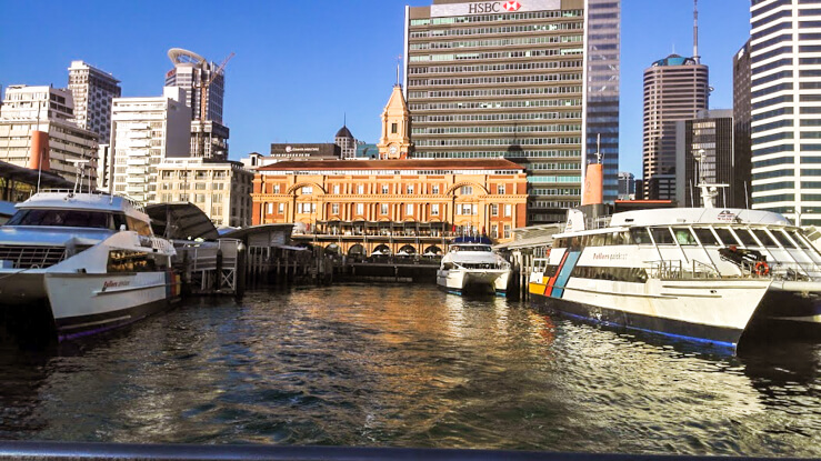 Downtown buildings and harbor in Auckland, New Zealand