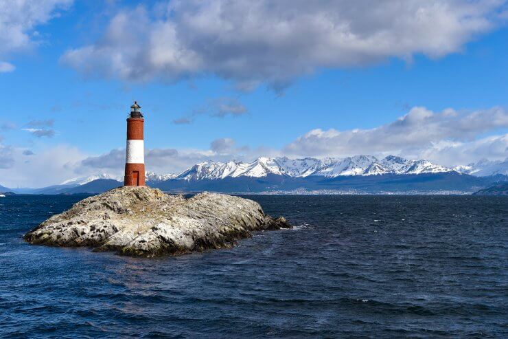 Les Eclaireurs Lighthouse, visible during a cruise day trip from Ushuaia, Argentina. 