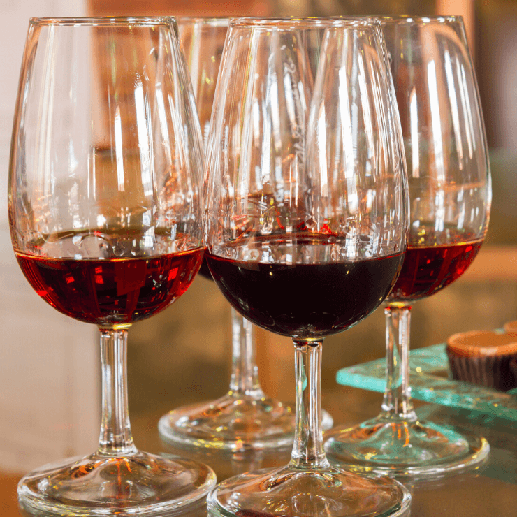 Glasses of port wine with chocolate in Porto, Portugal. 