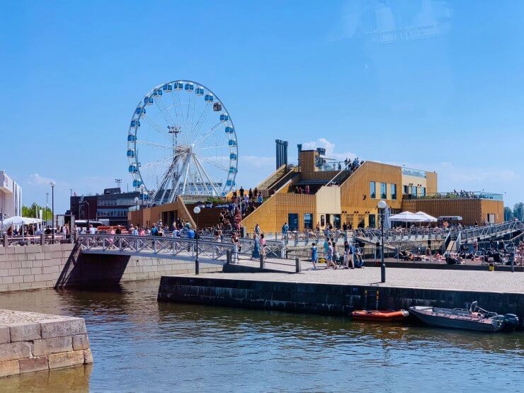 Harbor of Helsinki with the Skywheel in the background.