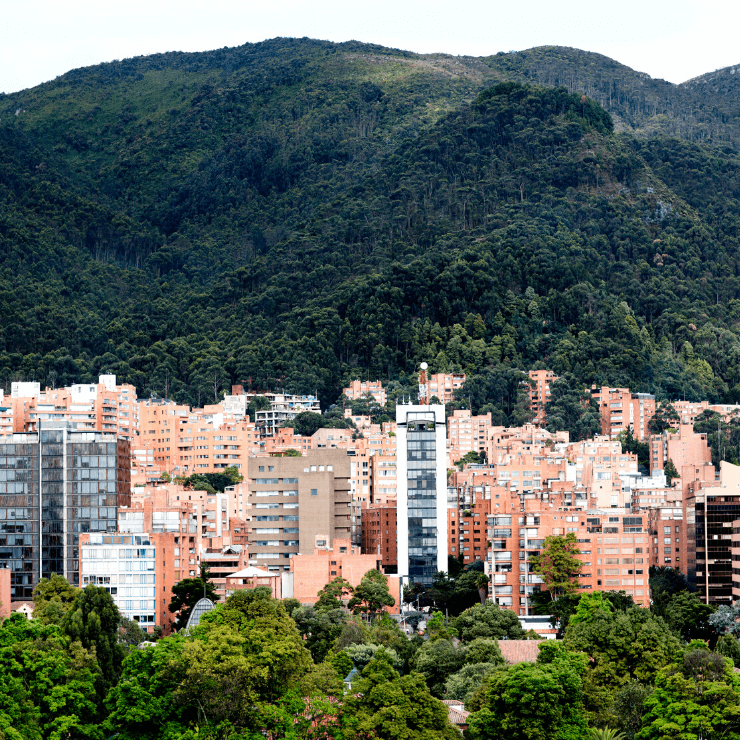 Skyline of Bogotá nestled against the backdrop of the Andes Mountains