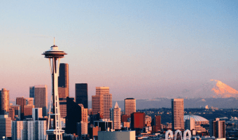 Seattle Skyline with Space Needle and Mount Rainier