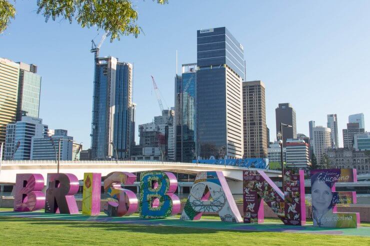 Colorful Brisbane sign in the city center of Brisbane, Australia