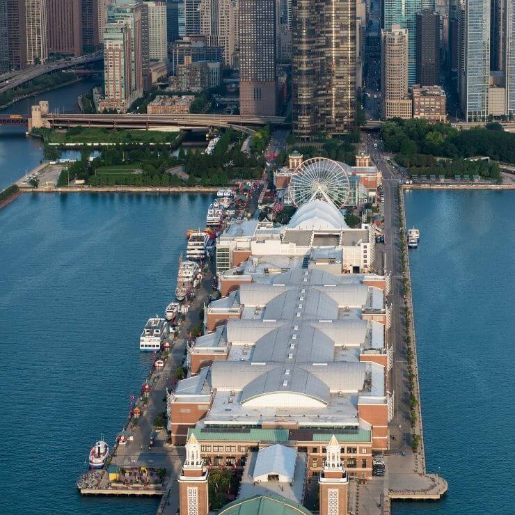 Bird's eye view of the Navy Pier in Chicago. It's a great place to spend some time if you have 24 hours in Chicago. 