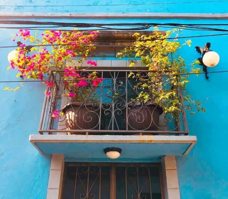 Pretty blue building in the Condesa neighborhood of Mexico City