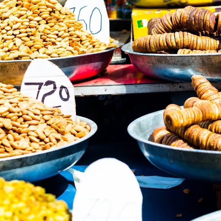 Items for sale in a market in Delhi's Chandni Chowk area. 