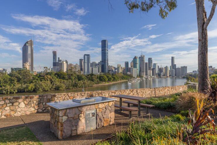 View from Kangaroo Point Cliffs in Brisbane, Australia.