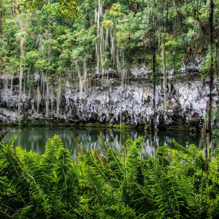 Lagoon in Parque Nacional Los Tres Ojos in Santo Domingo, Dominican Republic. Parque Nacional Los Tres Ojos is a must-see on a one day in Santo Domingo itinerary. 