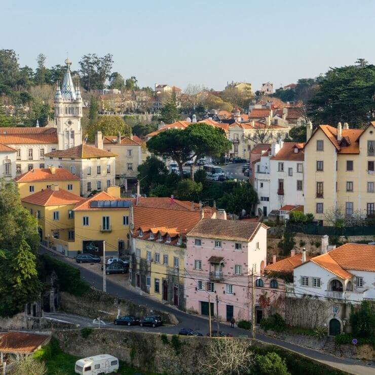 Streets of Sintra and colorful buildings in the town center of Sintra