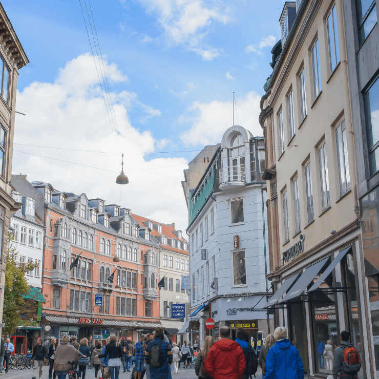 Stroget Street in Copenhagen is a great place to shop for souvenirs. 