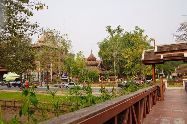 Scenic street by temples in Chiang Mai. 