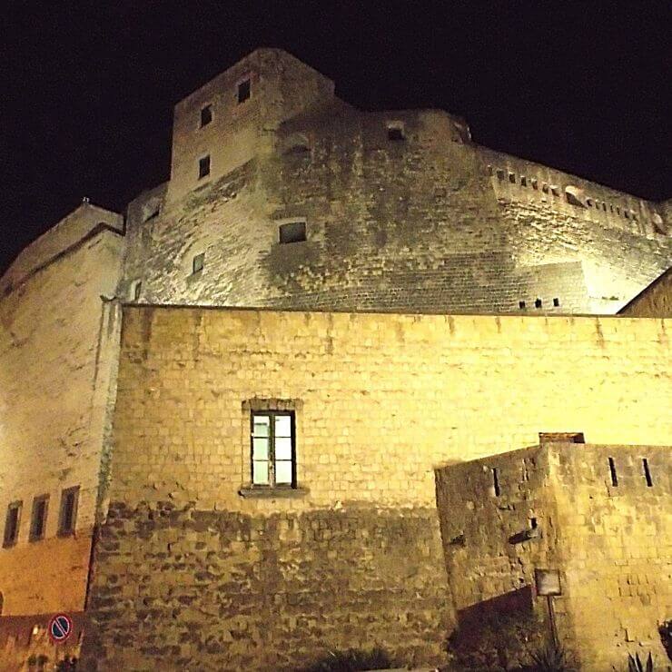 Castel Dell Ovo in Naples lit up at night