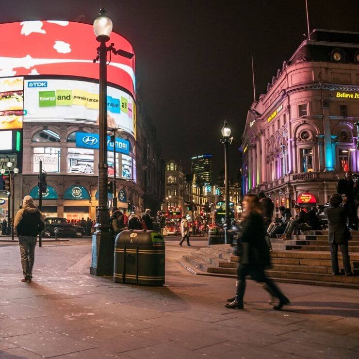 Piccadilly Circus in London, England at Night