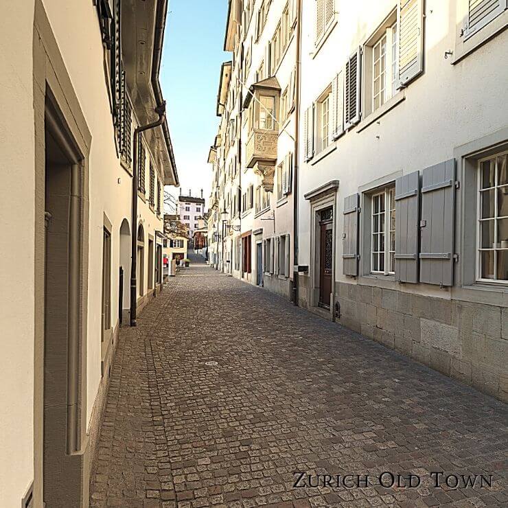 Pretty street in Zurich's scenic old town. 