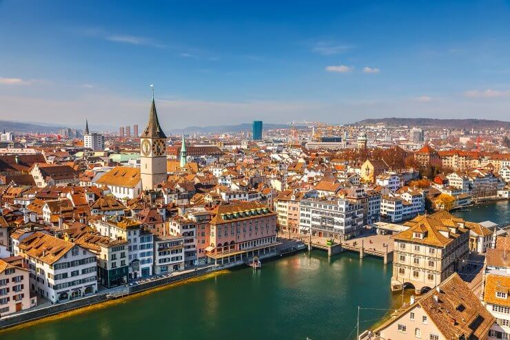 Aerial view of Zurich, Switzerland, a wonderful place for spending 24 hours.