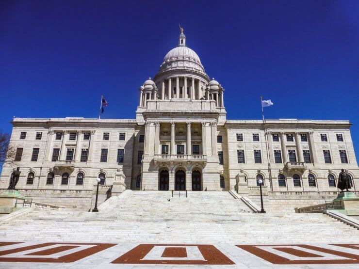 Exterior view of the Rhode Island State House in Providence. 