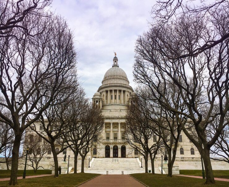 Pathway leading to the Rhode Island State House in Providence. 