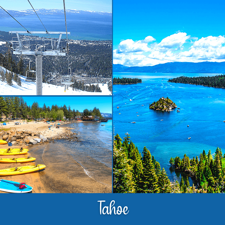 Escape to beautiful Tahoe on a girls getaway that can include skiing or lake activities depending on the season.