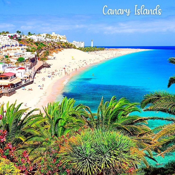 Beach and sea view along the coast of Fuerteventura in the Canary Islands