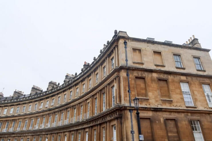 Part of the curved architecture of the Circus in Bath, England.