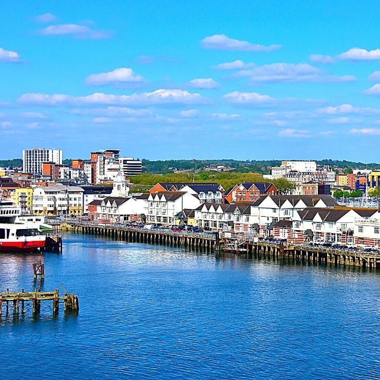 Southampton UK seen from the waterways.