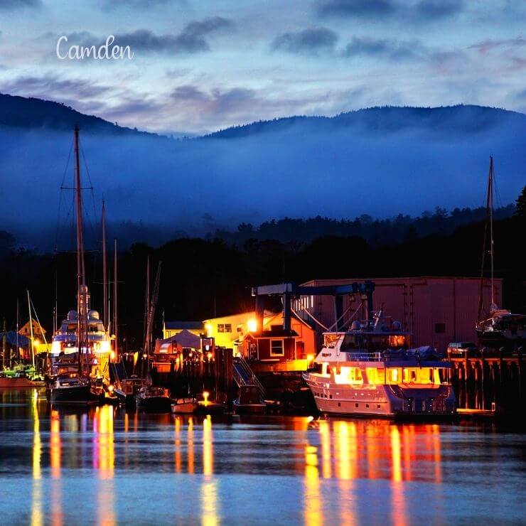 Camden, Maine in the evening.