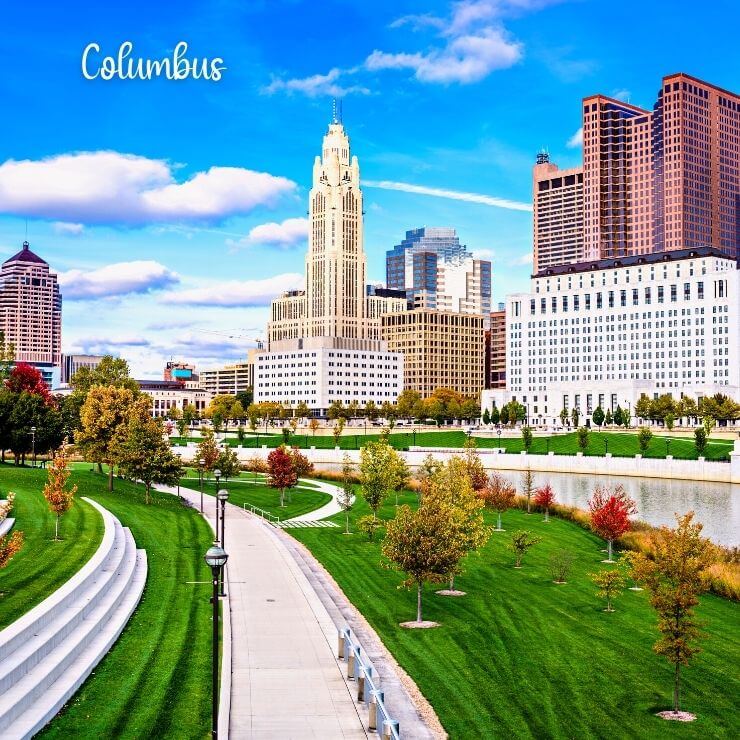 Columbus, Ohio walking path and skyline.