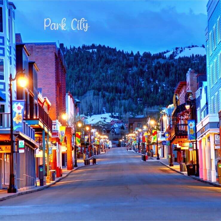 Downtown Park City, Utah on a winter's evening.