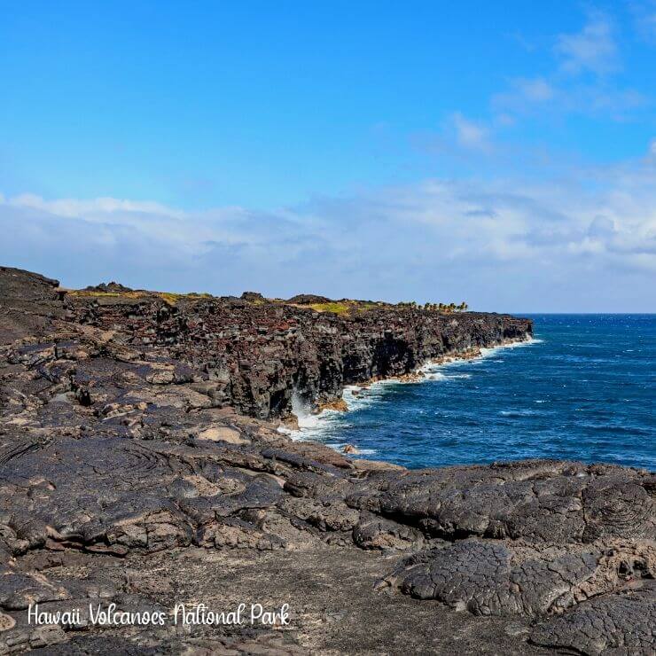 Rugged coastal terrain in Hawaii Volcanoes National Park, a must-see place on a girls trip to the Big Island of Hawaii.