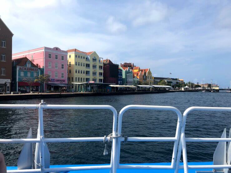 Cruise ship sailing by the Caribbean port of Curacao